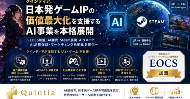 Quintia Inc. Launches AI Business for Japanese Game IPs